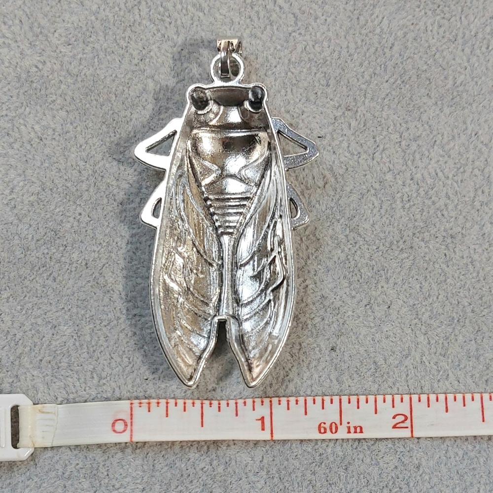 Silver Insect Cicada Locust Necklace Bag Charm Pendant - Picture 6 of 6
